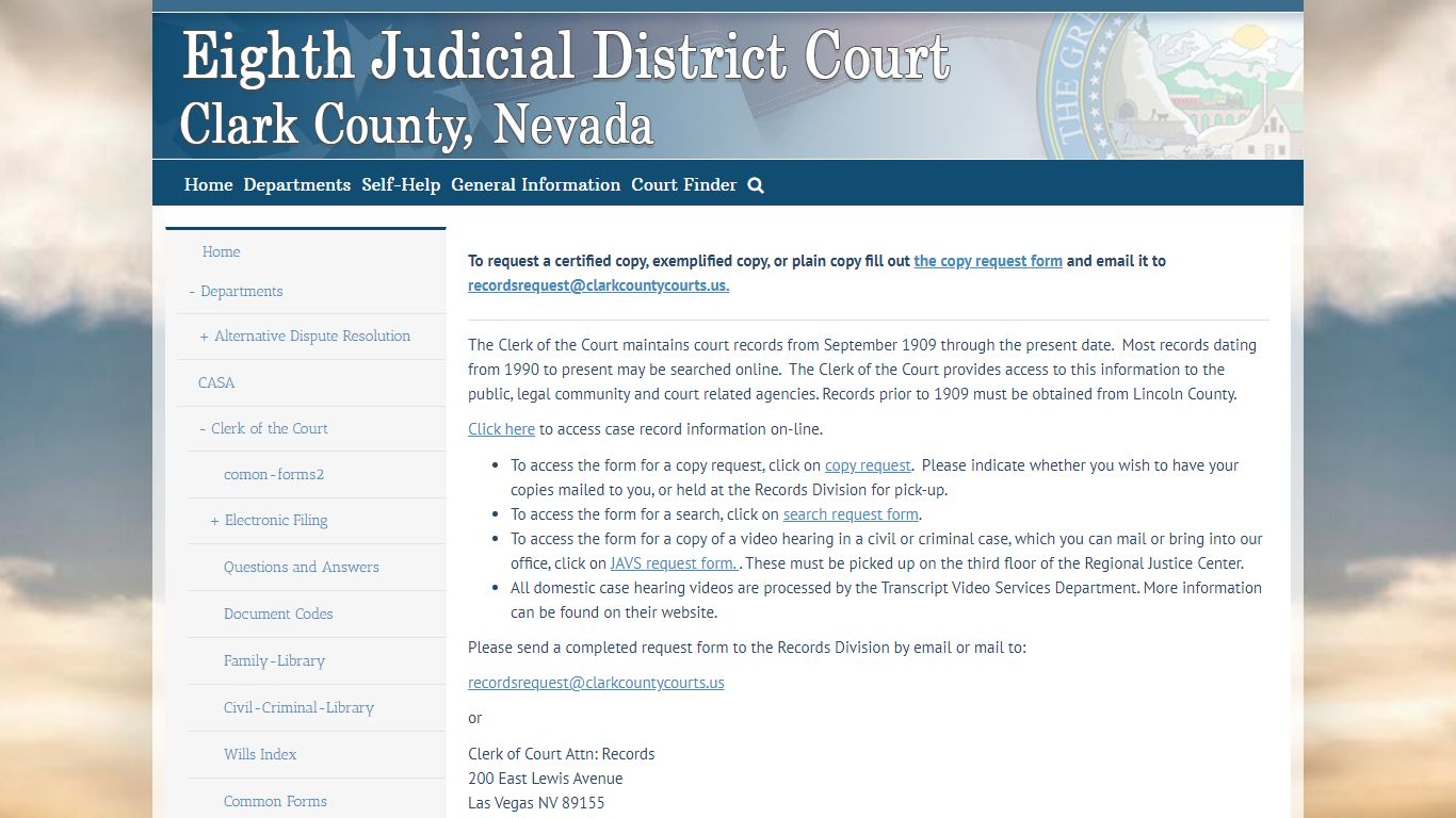 Records Search and Viewing – Eighth Judicial District Court